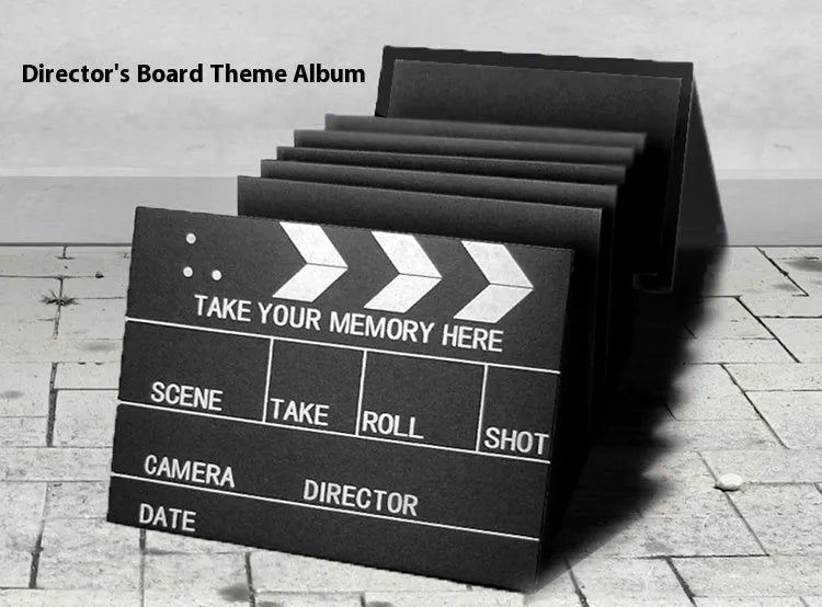 Adhesive photo album with 21x15cm cover, 350g black cardboard pages, and thin profile for DIY craft mounting