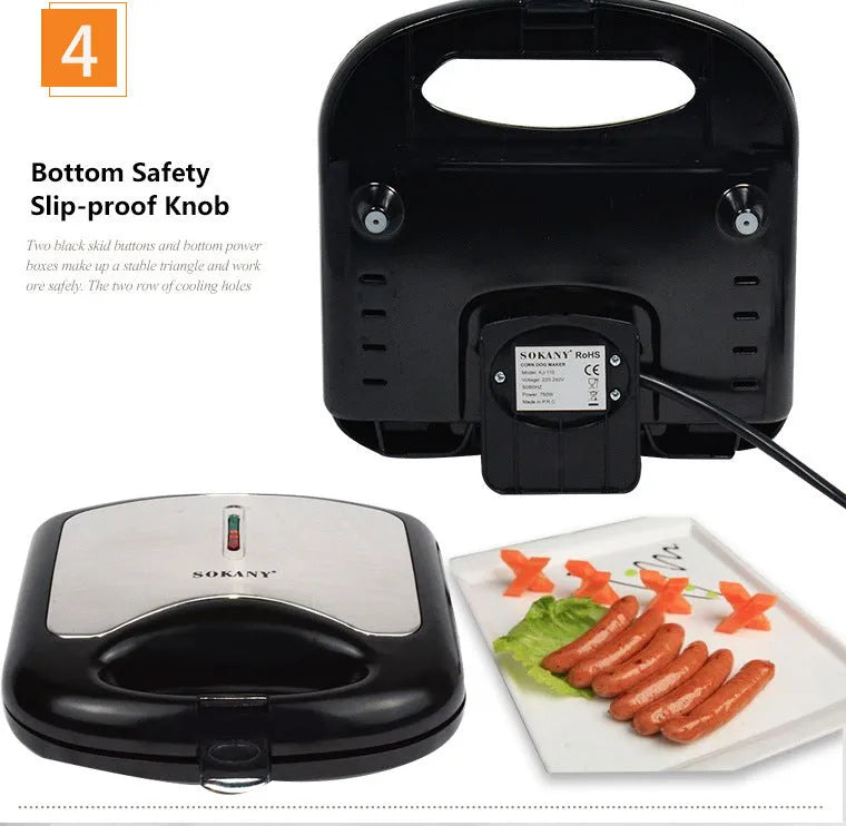 Black hot dog sausage machine with non-stick coating on kitchen counter