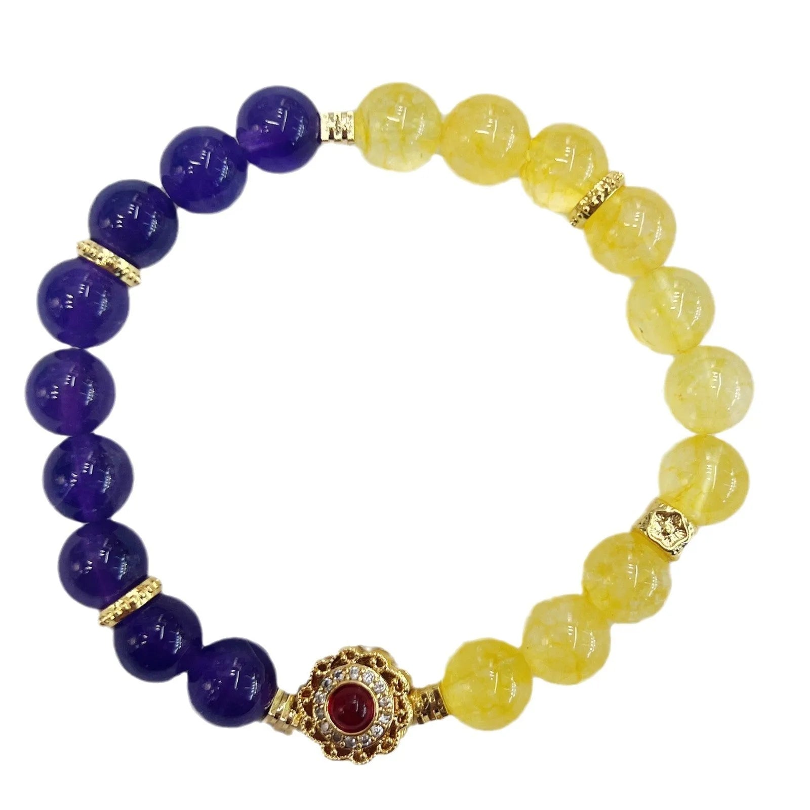 Handmade women's yellow and purple amethyst crystal bracelet with niche style design