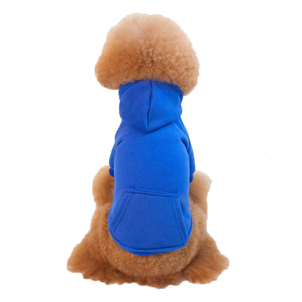 Fleece dog coat with hood for small and medium dogs, available in multiple colours and sizes XXS to XXL