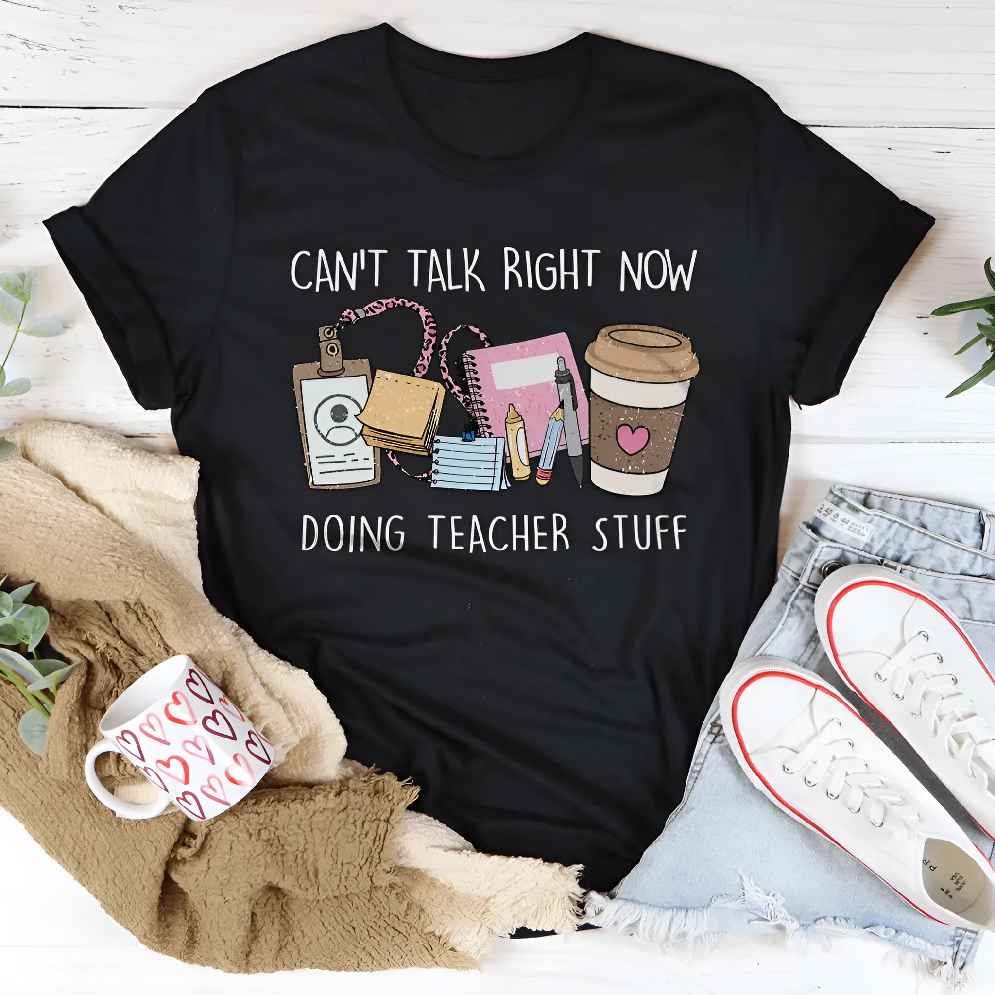 Black loose straight cut cotton summer t-shirt with short sleeves and round neck