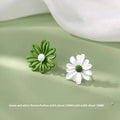 Women's alloy flower stud earrings in blue orange, white green, and yellow white two-tone colour combinations