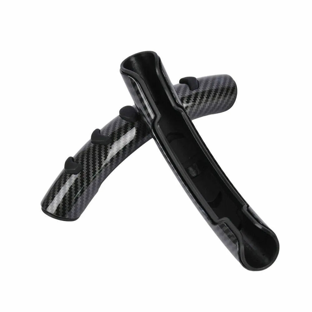 Carbon fibre black steering wheel anti-skid sleeve showing textured fibre surface and 38cm diameter measurement