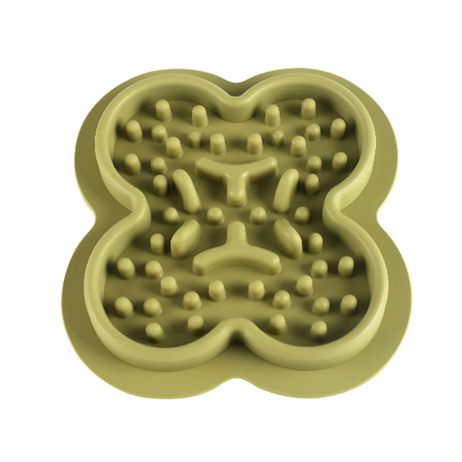 Silicone pet slow feeder licking pad with textured ridges, shown in blue colour