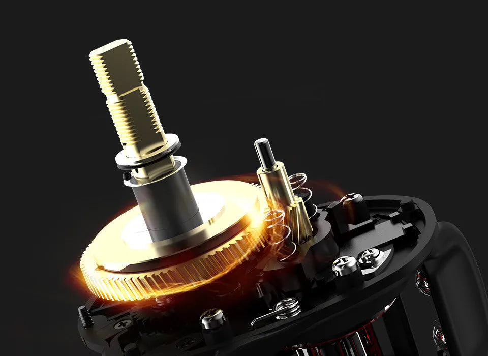 Fishing rod spinning reel with drip wheel lure mechanism and rocking wheel line guide