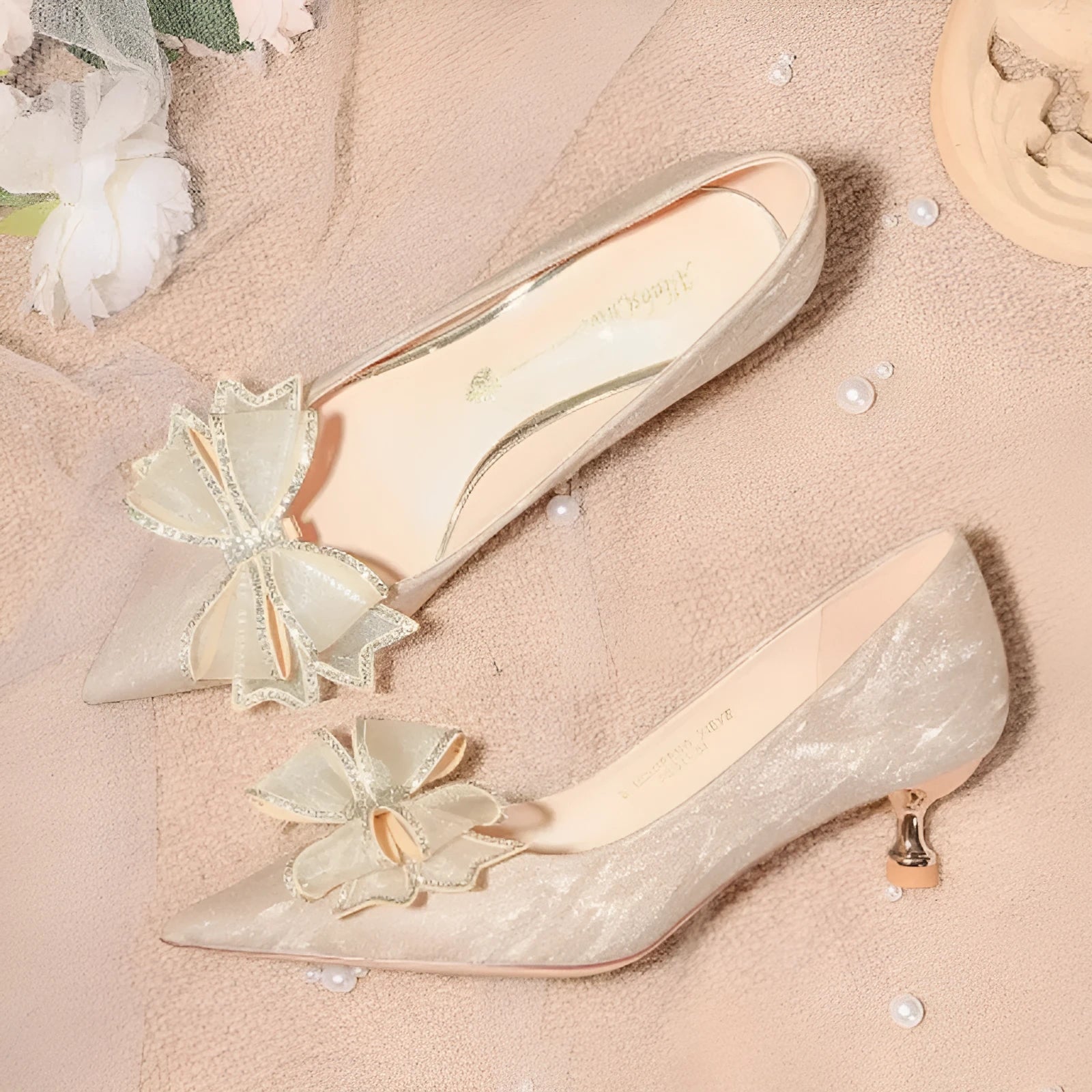 Champagne gold sequined women's pumps with stiletto heel in three height options for formal events