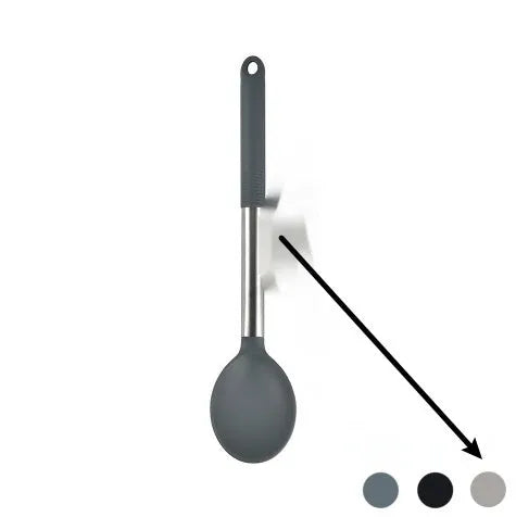 12-piece silicone kitchen utensil set with rotating storage bucket in black, dark gray or khaki