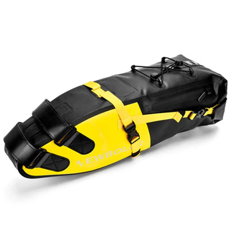 Waterproof PVC tail bag for bicycles and motorcycles in yellow, black, or green.