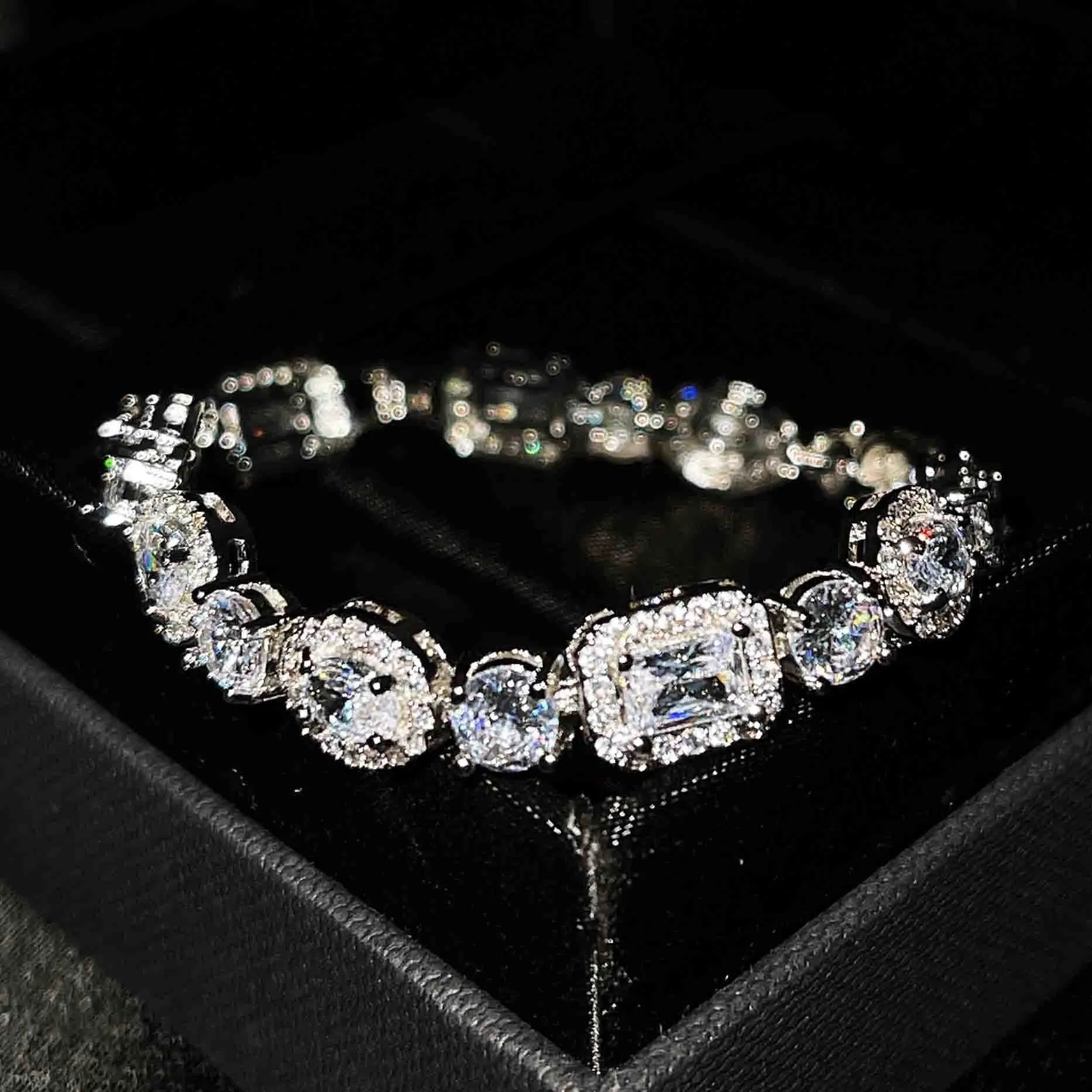 Women's sterling silver plated bracelet with zircon inlaid stones in geometric luxury style