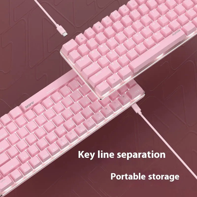 82 key mechanical keyboard with white backlight and metal casing, showing pink green and red switch options