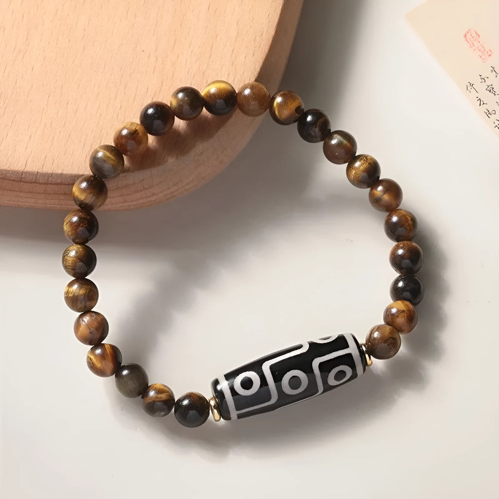 Single circle Buddha rosary bracelet with tigereye dzi bead in ethnic style