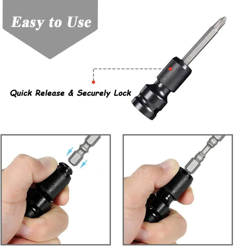 Steel telescopic bit holder with hexagonal handle for electric wrench, shown with extended sleeve.