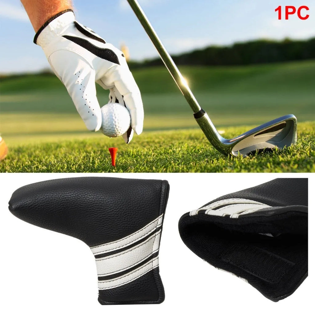 Black PU leather golf club head cover and push rod case set for equipment protection