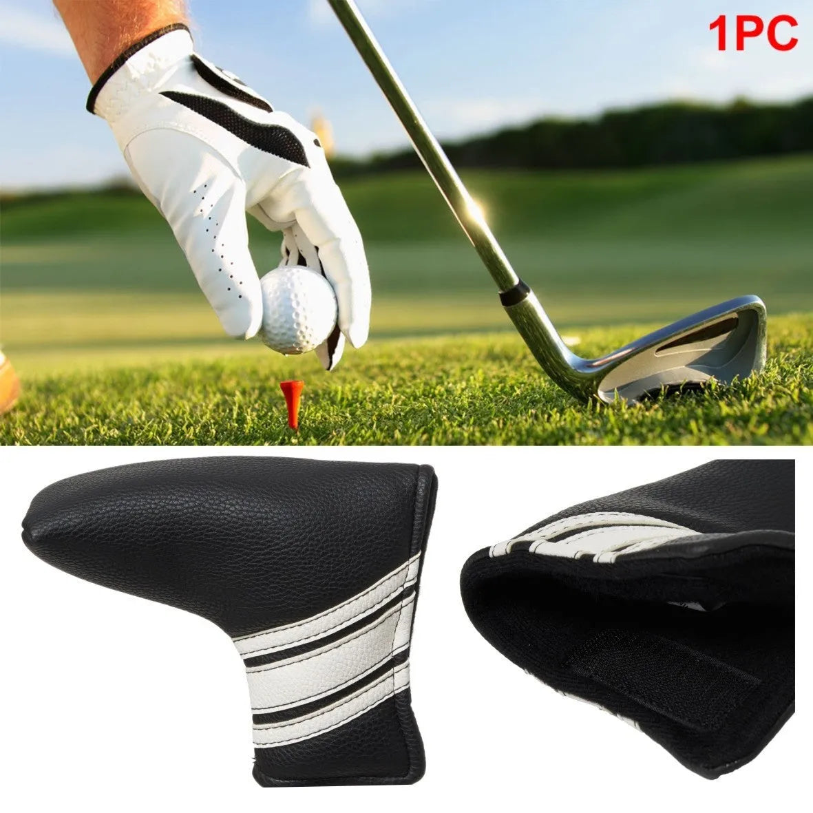 Black PU leather golf club head cover and push rod case set for equipment protection