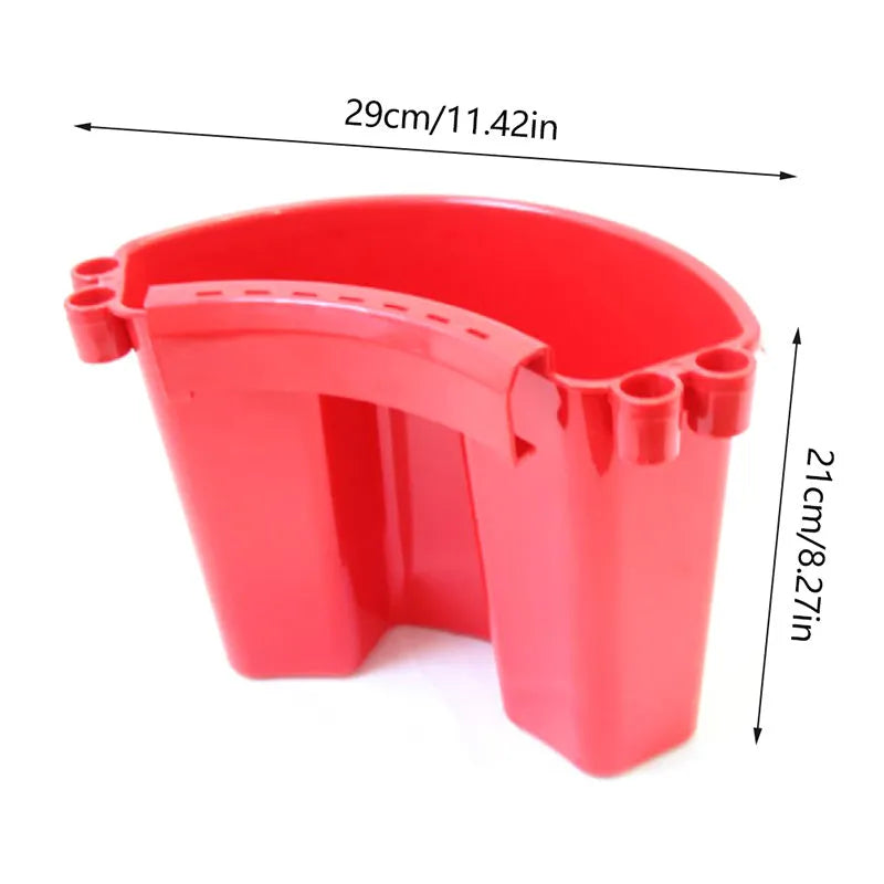 PP plastic car washing bucket shown in available colours: black, red, blue, and pink.