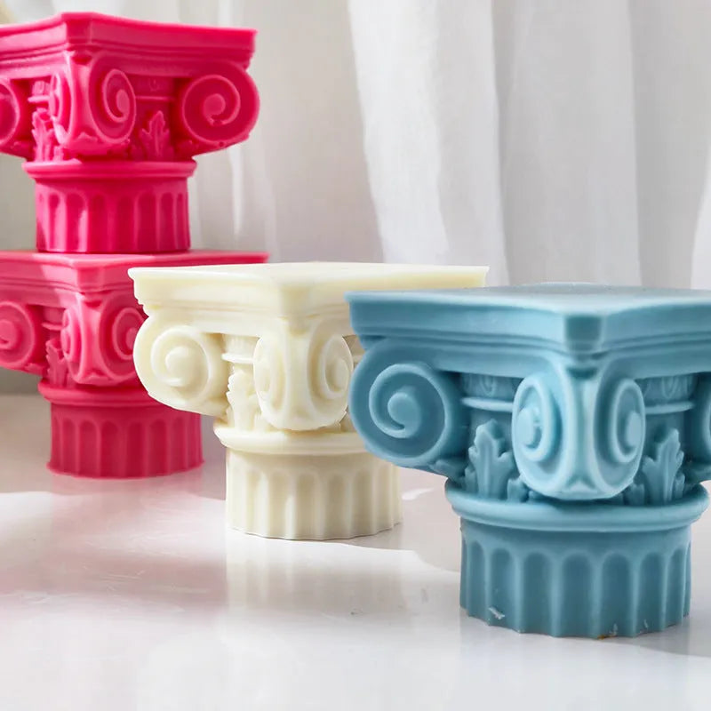 A tall, irregular-shaped Roman pillar silicone mould for candles and crafts.