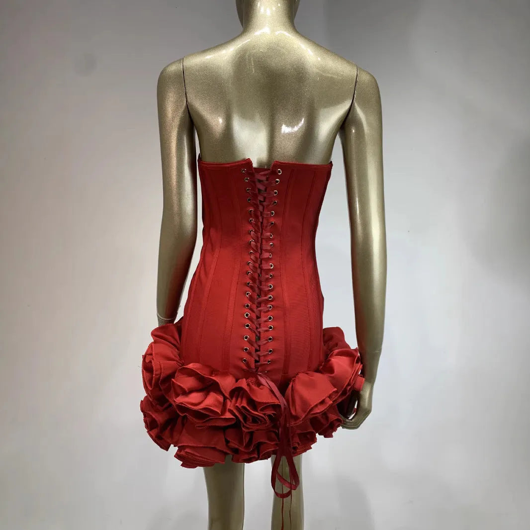 Women's solid colour polyester dress with mid-waist styling in black, red, or white.