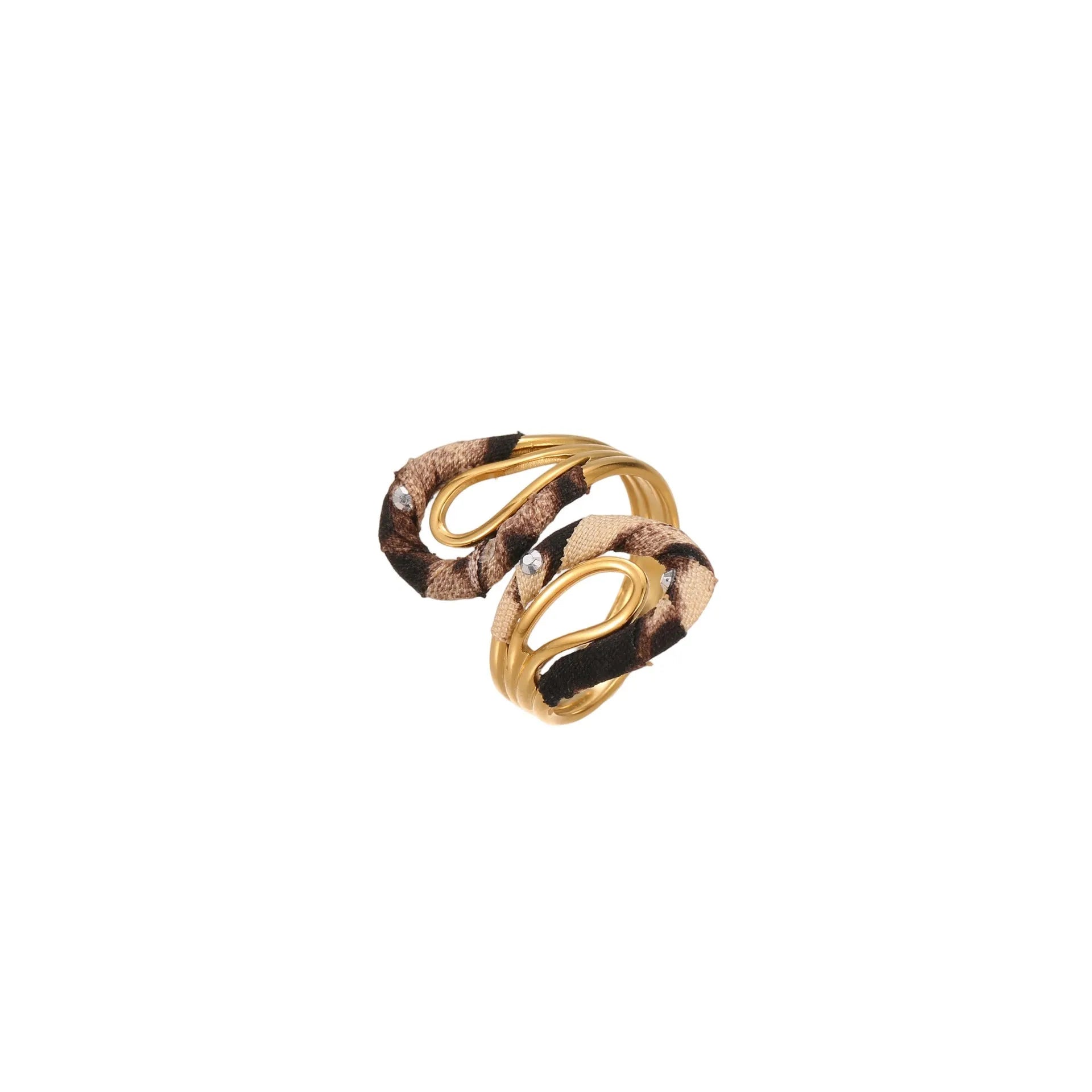 Leopard series stainless steel open mouth ring with geometric heart or star shape design in electroplated colours