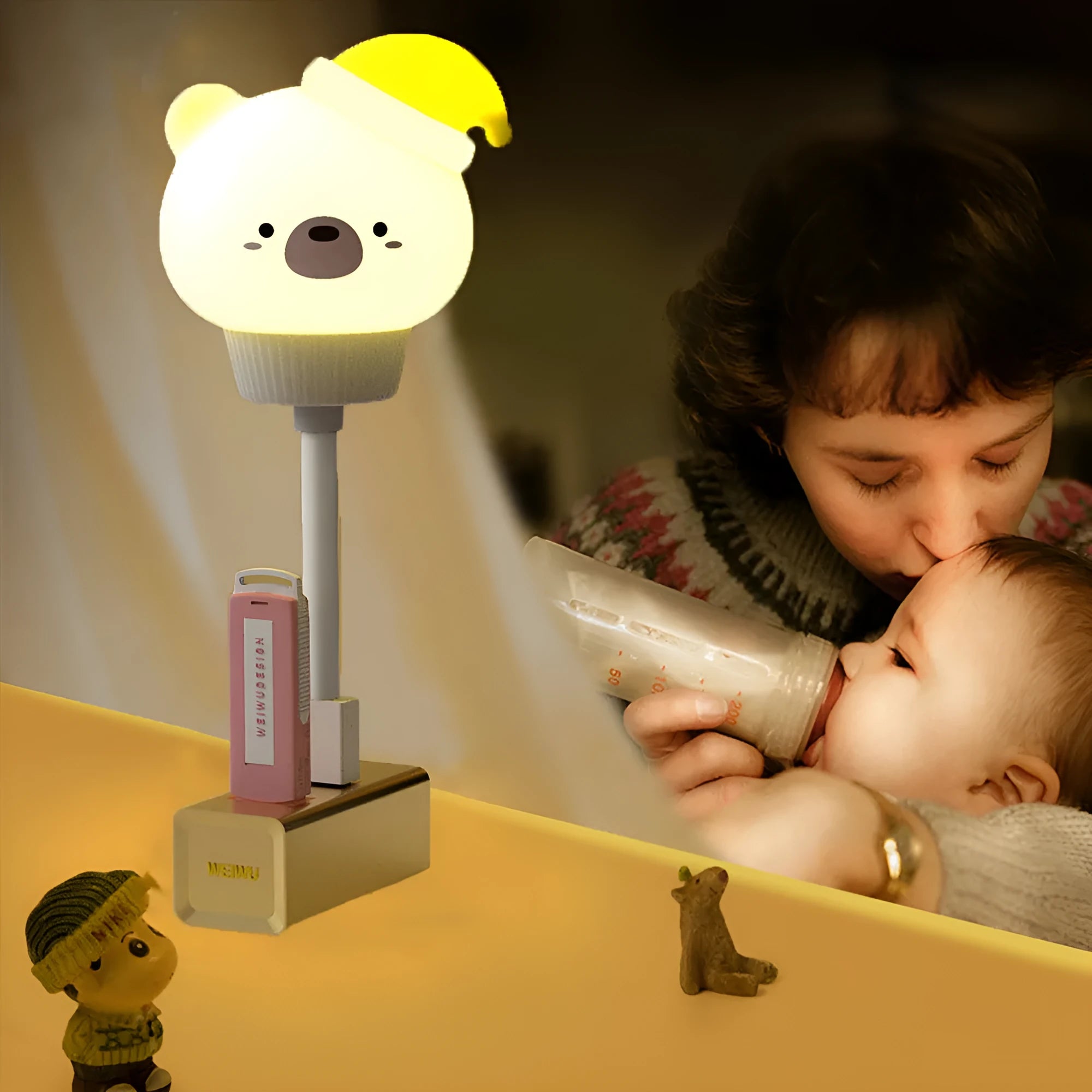 USB portable LED animal night light with remote control in cartoon bear design