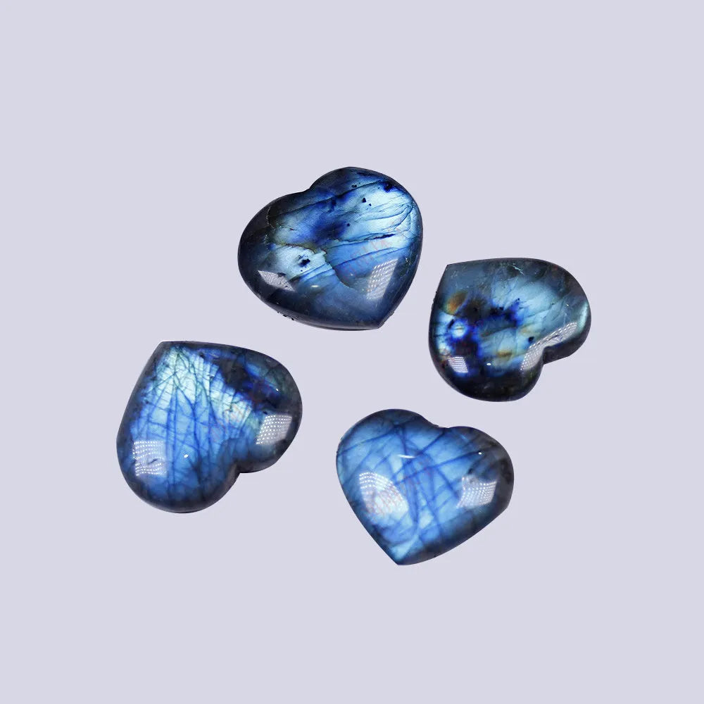 Natural feldspar crystal heart pendant in ocean blue and moonlight colours with geometric shape