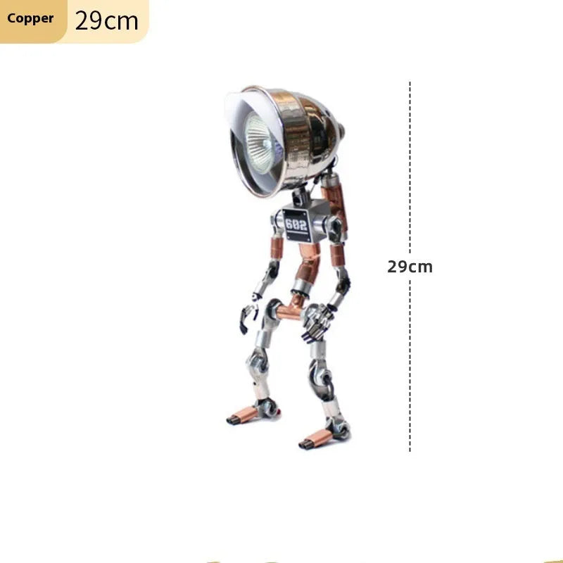 Creative robot-shaped study atmosphere light with custom graphic design in copper or silver finish