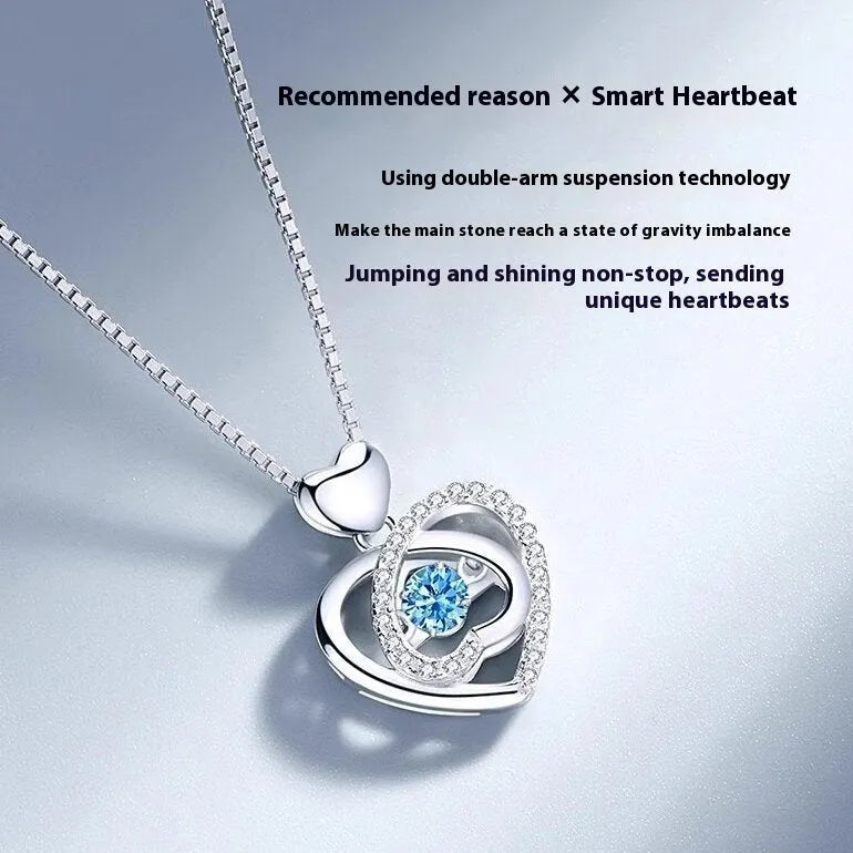 Blue diamond electroplated copper love heart necklace and bracelet jewellery set with adjustable length