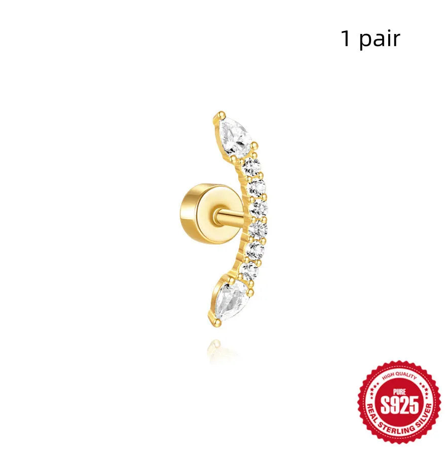 S925 sterling silver flat column threaded ear bone studs with butterfly clasp in a gold electroplated finish.