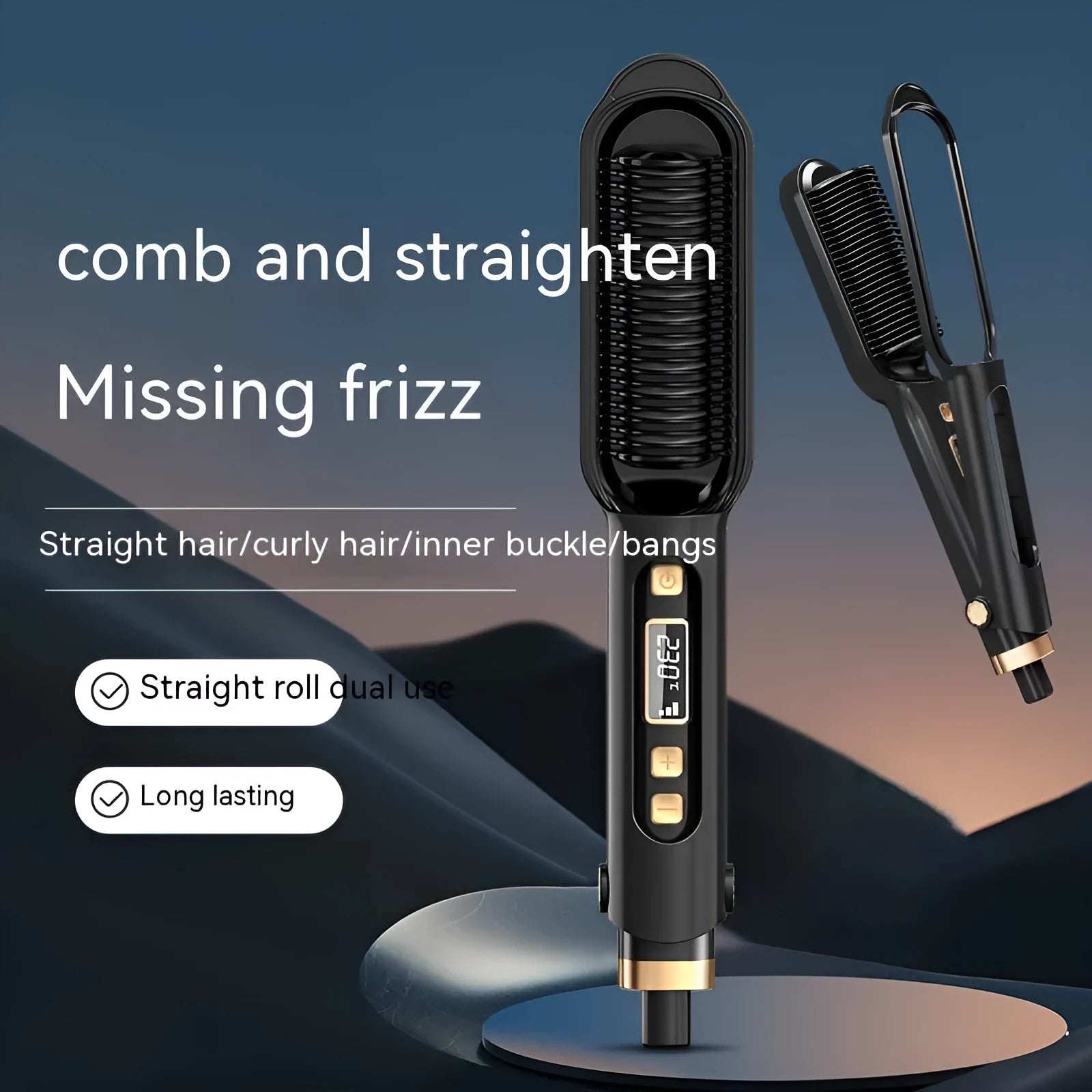 Anion Splint Electric Hair Curler 35W AC Black with straight hair inner buckle and included comb