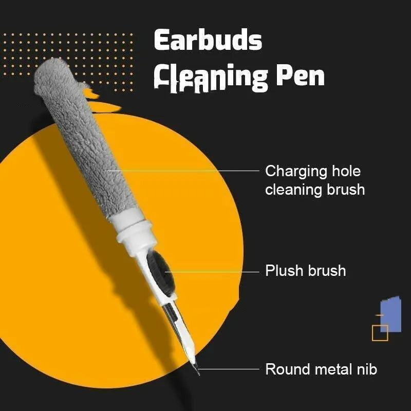 Bluetooth earbuds cleaning brush pen with soft microfibre tip and lightweight brush, 13 cm, on white background