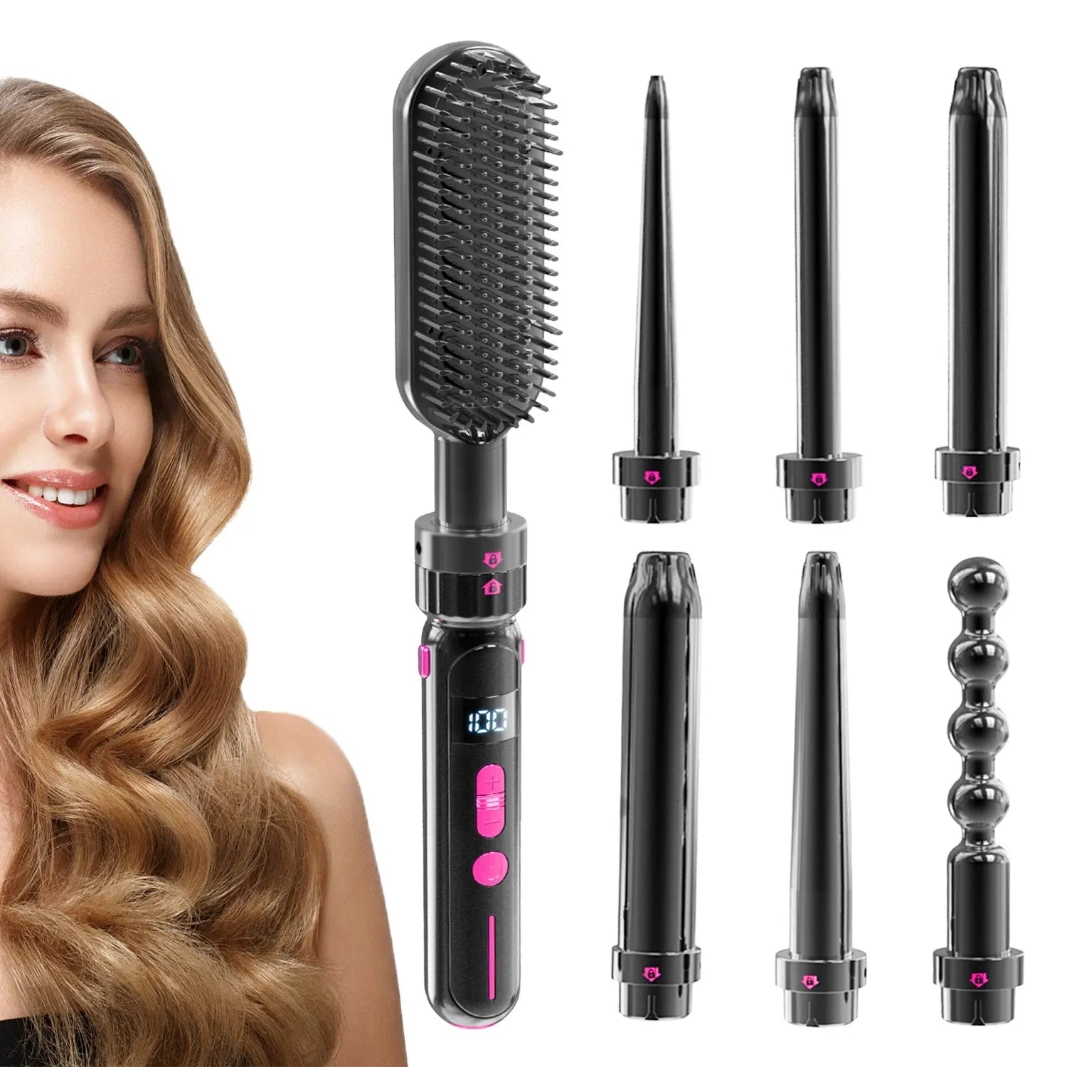 Black ceramic curly hair sticks dual-purpose styler with 30 temperature settings and PTC fast heating