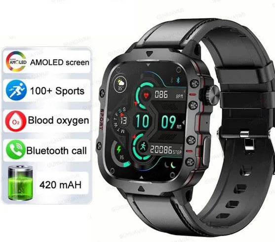 QX11 Smart Bluetooth Watch in black with heart rate monitoring on TFT screen and interchangeable straps
