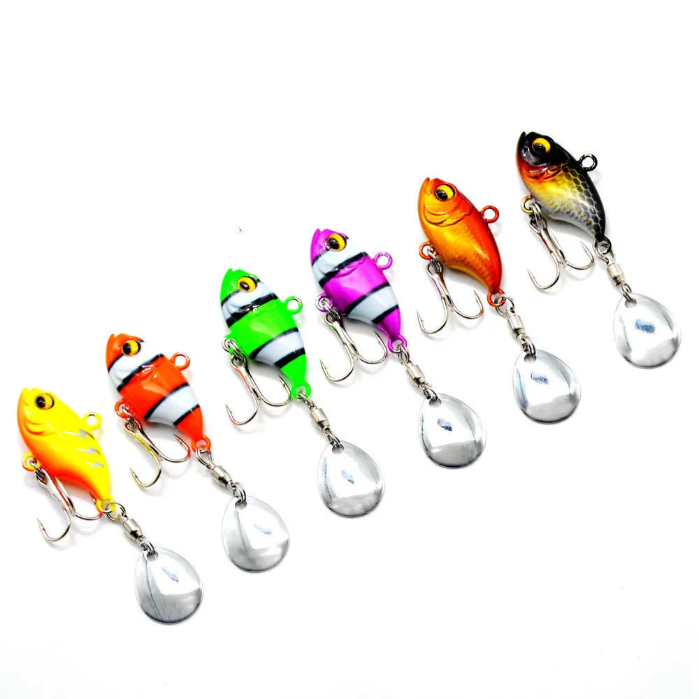 Metal fishing lure with rotating plates and sequins in multiple colour options for sea fishing