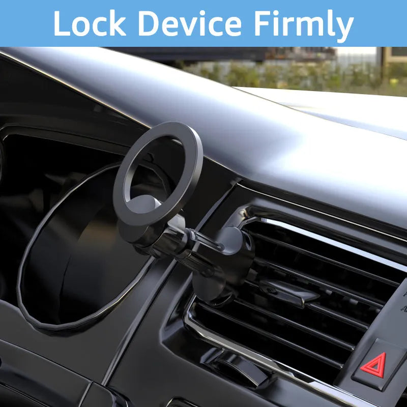 Black magnetic car air vent phone holder with O-ring design for mobile devices up to 6.8 inches