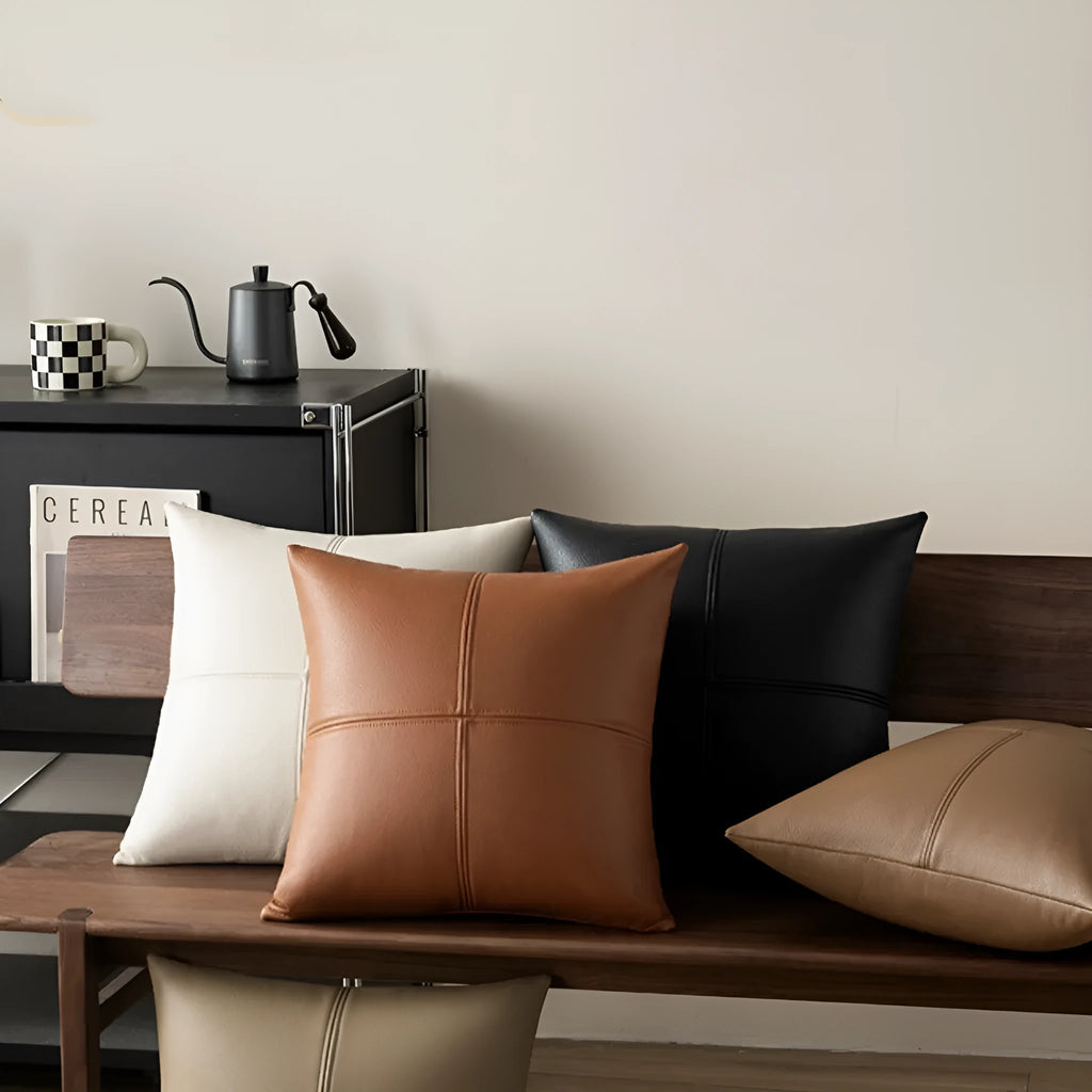 Solid colour cowhide leather pillow cover in Nordic style with PP cotton filler