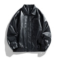 Mens slim fit corduroy rabbit hair PU leather jacket in army green, front view