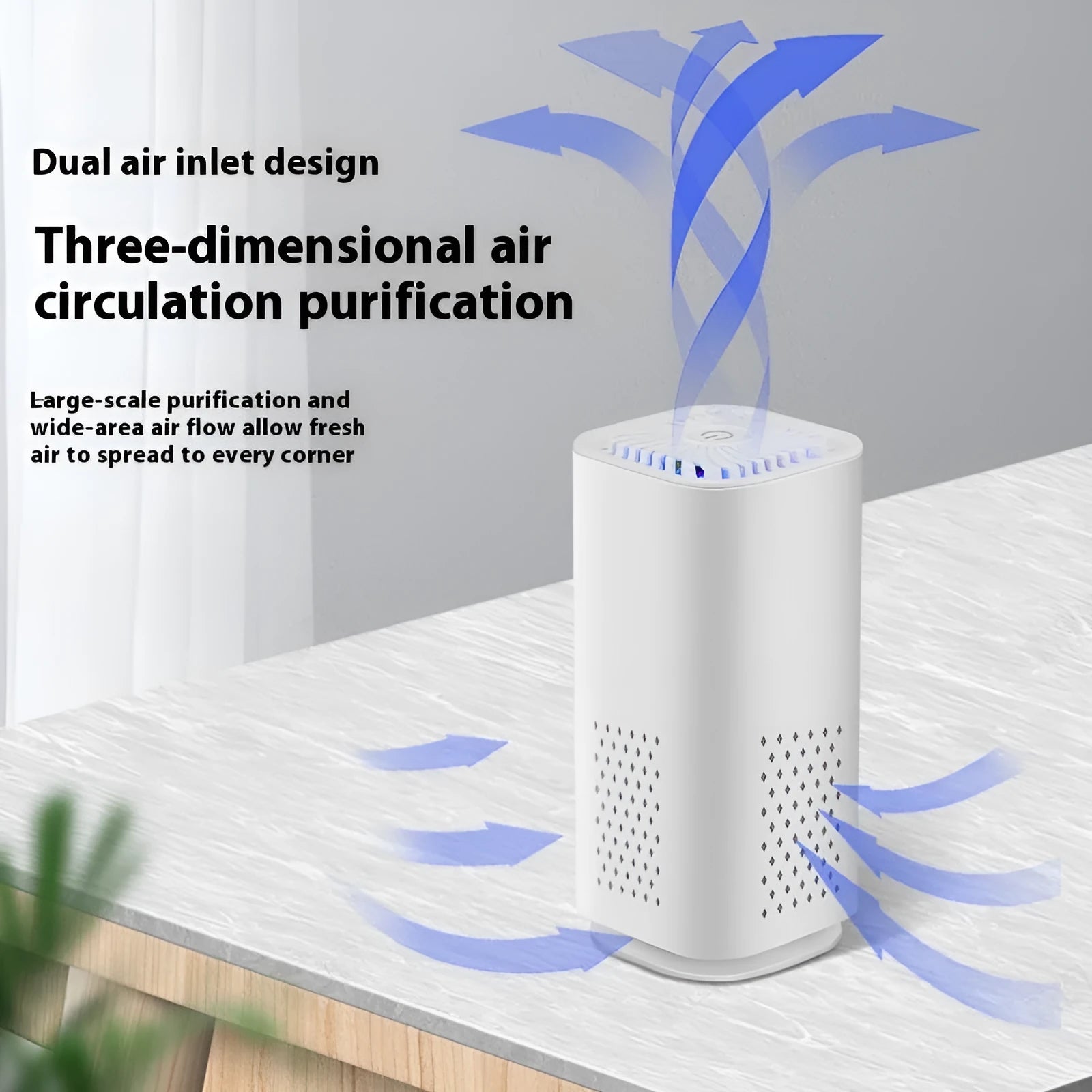 Mini USB air purifier in white or black for cars and small rooms under 10 square metres.