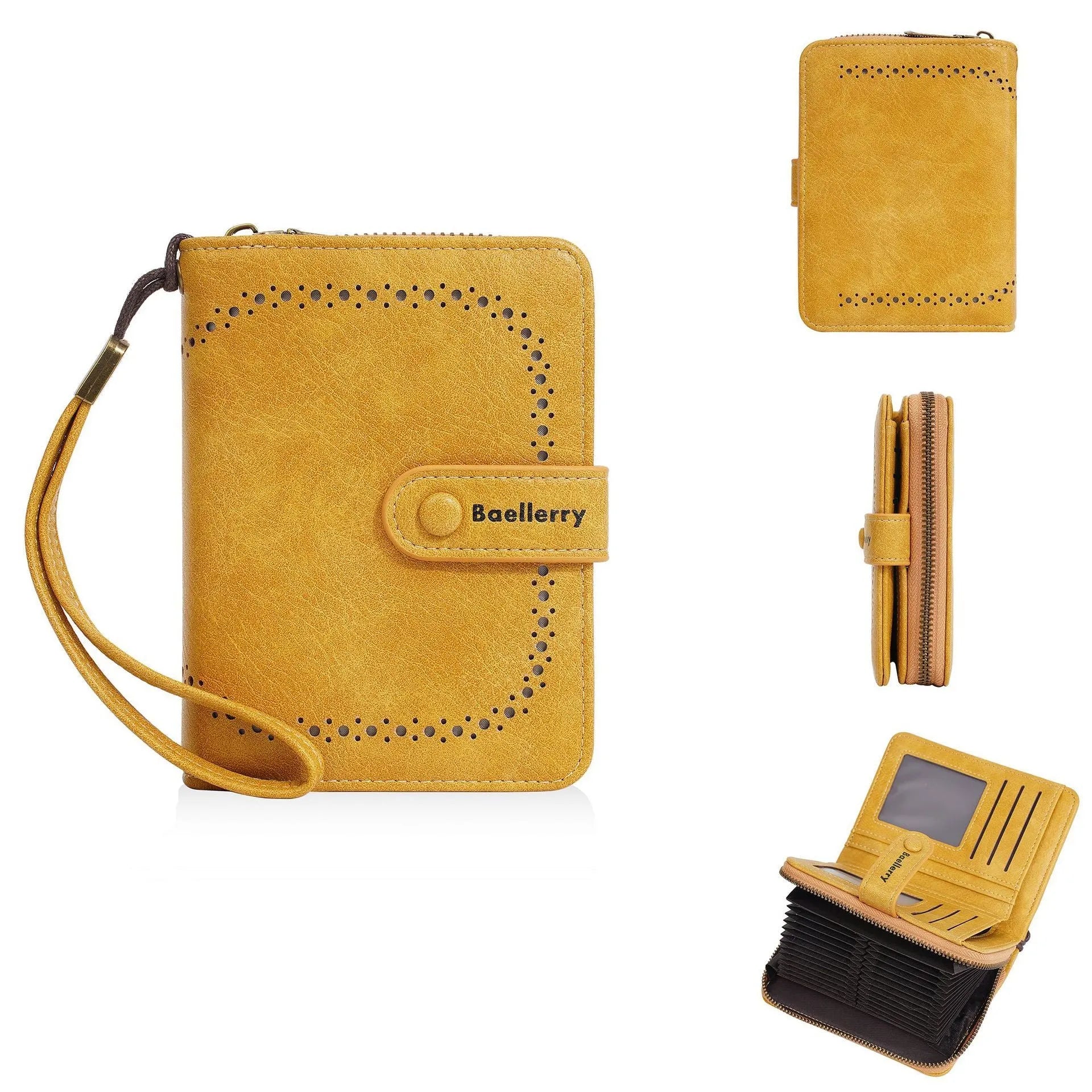Women's black PU zip coin purse showing card slots and coin compartment.
