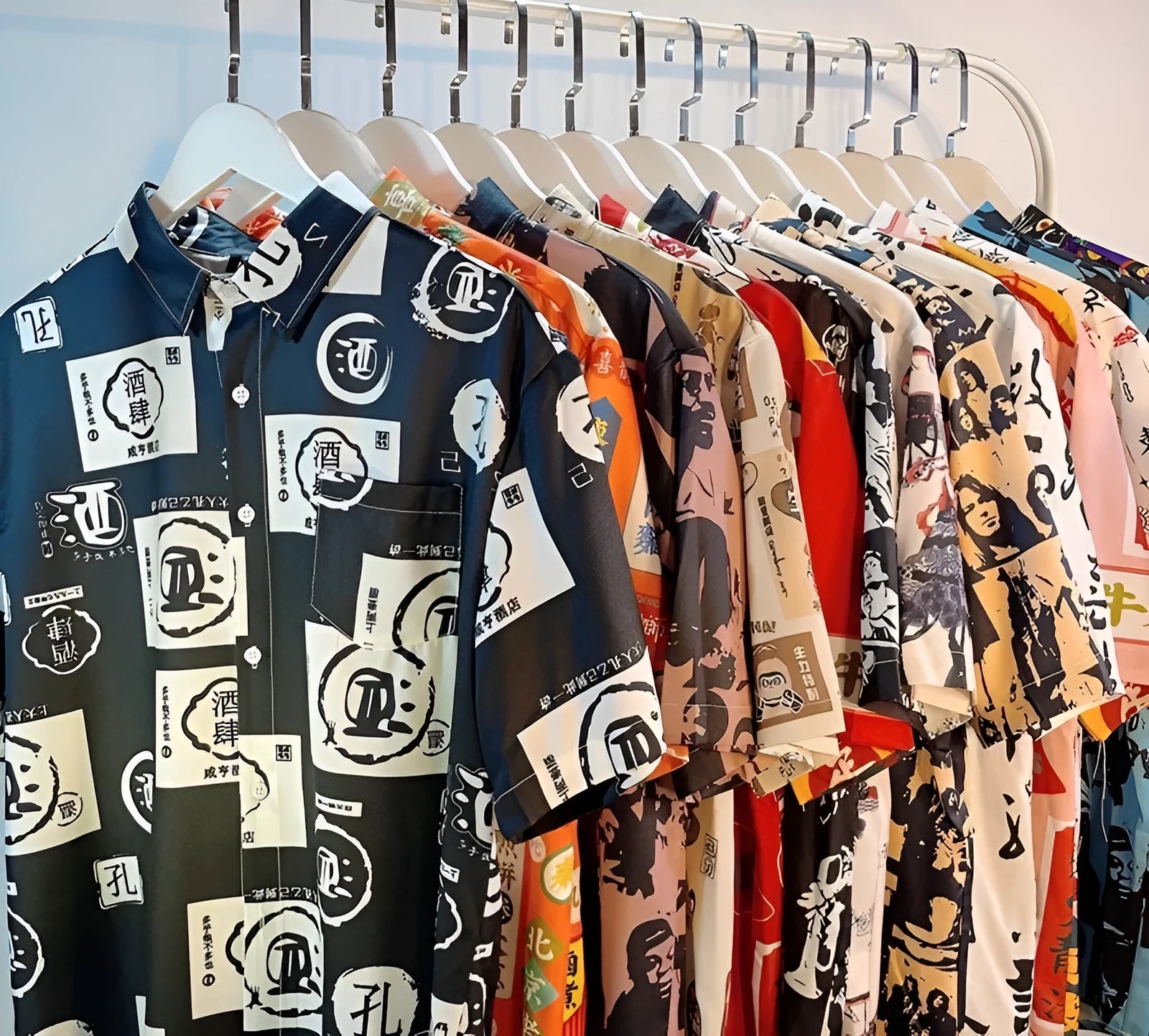 Man's loose-fit short sleeve shirt with a full floral print, styled as an open cardigan.