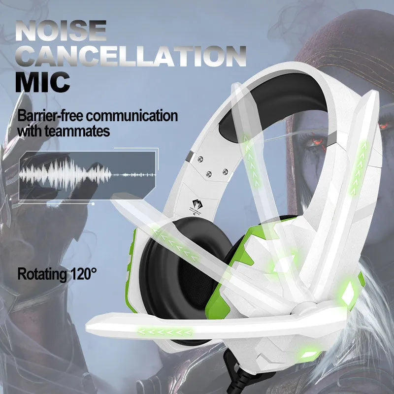 Wired gaming headset with microphone and coloured breathing light, shown in blue.