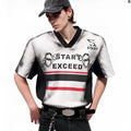 Black and white letter snake pattern printed women's V-neck short sleeve top with padded shoulders.