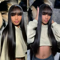 Women's natural colour human hair wig with full-mechanism headgear, shown in long length.
