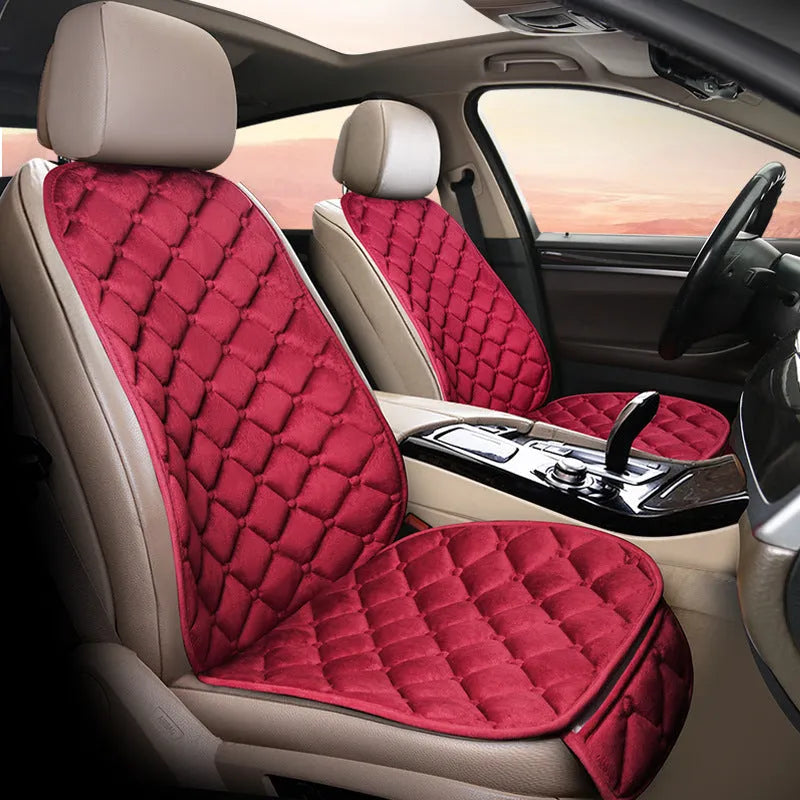 Ringer-style cotton plush car seat cushion in burgundy, black, coffee, grey, purple, or warm rice colour.