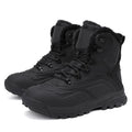 Men's black fleece-lined high-top lace-up boots with a tall upper and ribbed sole.
