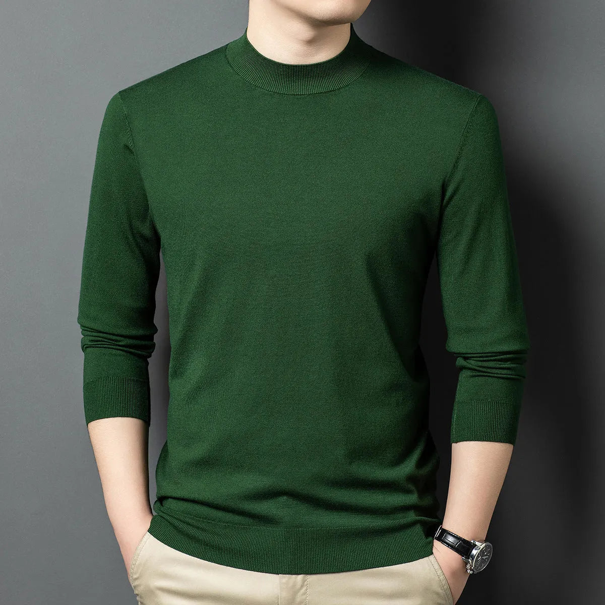Men's round neck wool blend pullover sweater in winter weight with long sleeves
