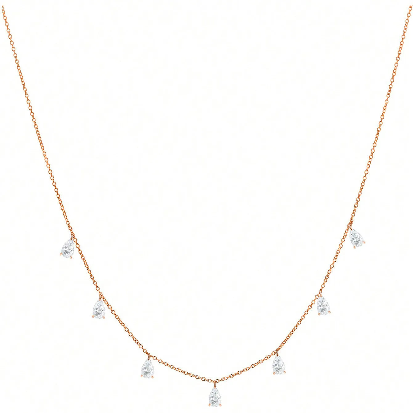 925 silver drop-shaped artificial zircon pendant necklace with an O-shaped chain on a model, showing the adjustable length.