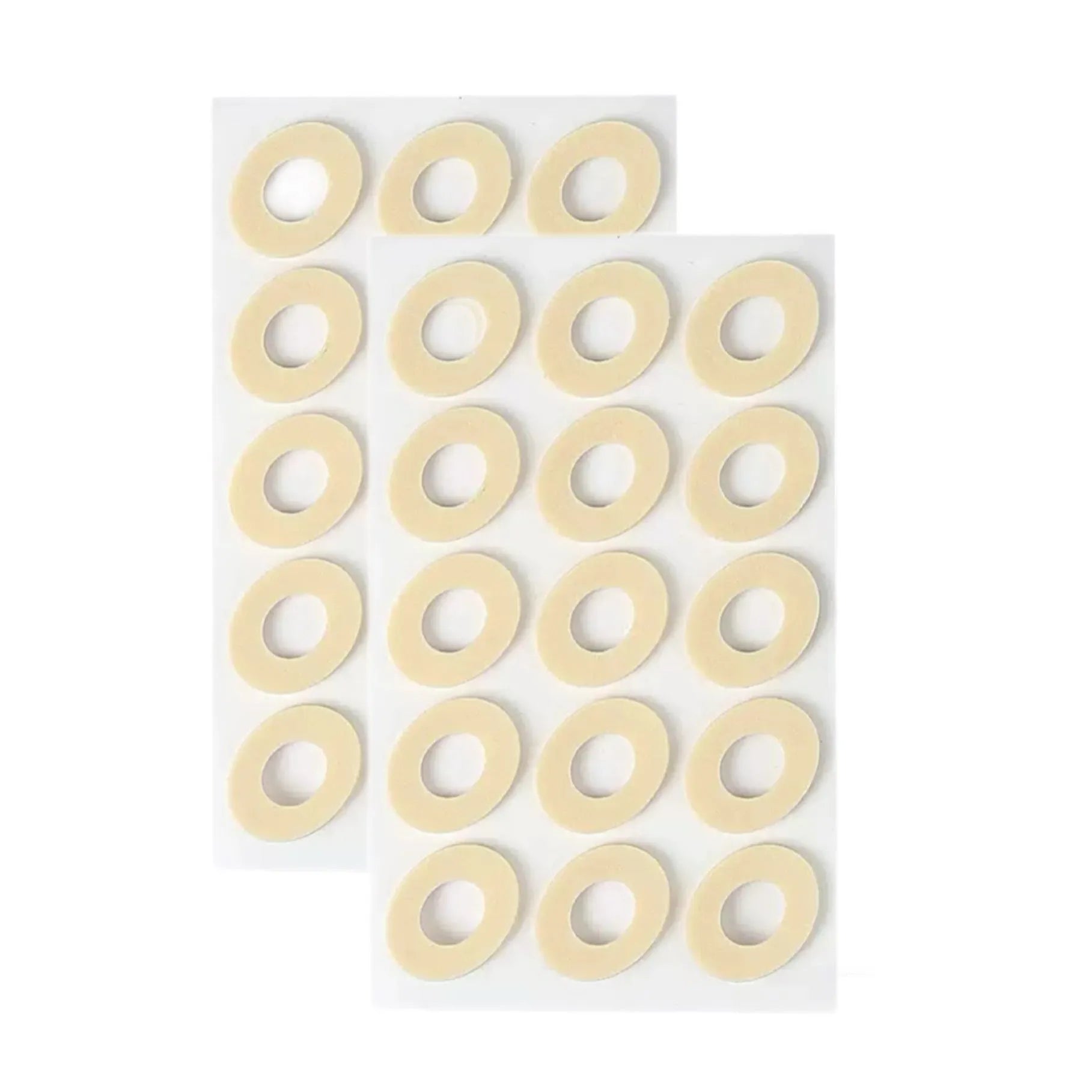 Women's heel corn protectors showing four shapes: large oval, small oval, U-shaped, and circular section PU gel pads