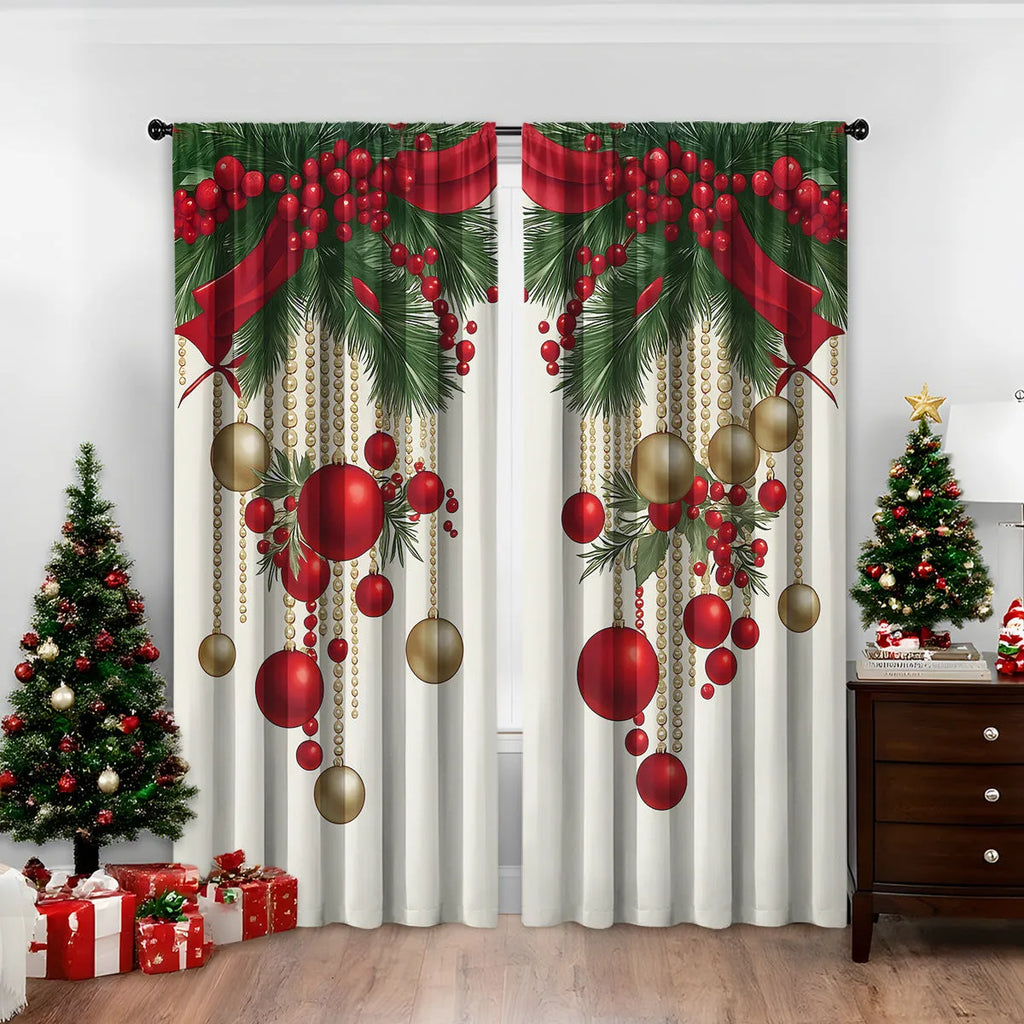 3D digital printed Christmas curtain in a modern style, showing detail of printed pattern and fabric texture.