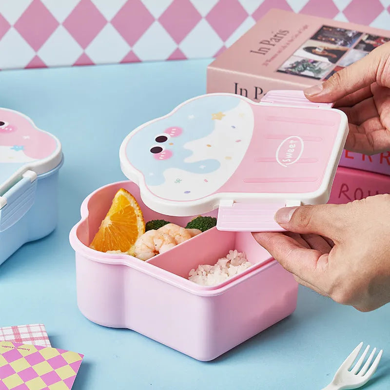 Creative ice cream shaped plastic lunch box with compartments in pink or blue colour options
