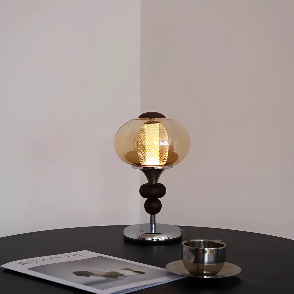 Solid wood rechargeable table lamp with touch control for dimming and three colour options