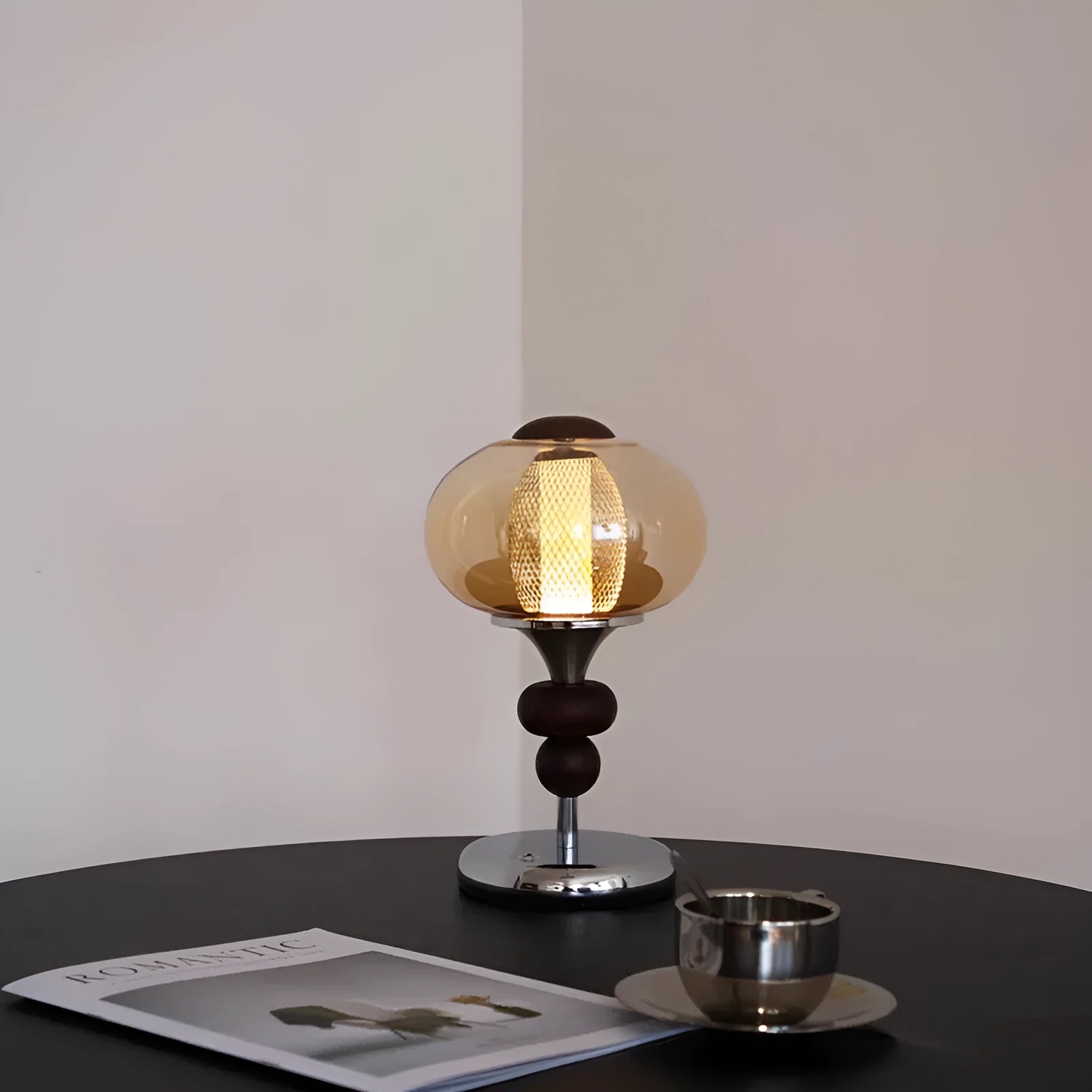 Solid wood rechargeable table lamp with touch control for dimming and three colour options